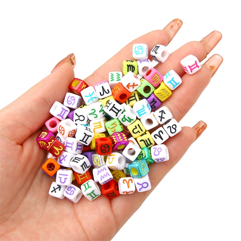 50Pcs/lot 7x7mm Square Acrylic 12 Constellation Letter Alphabet Loose Spacer Beads For Jewelry Making Bracelets Necklaces DIY