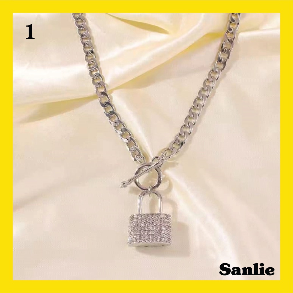 Sanlie Kalung Titanium Wanita Korea  Kalung Liontin Fashion Murah Model Gembok 1