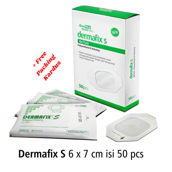 Dermafix S 6x7cm Onemed IV Dressing OneMed Plester Infus Transparan Polyurethane IV Dressing Plester Infus Anti Air One Med