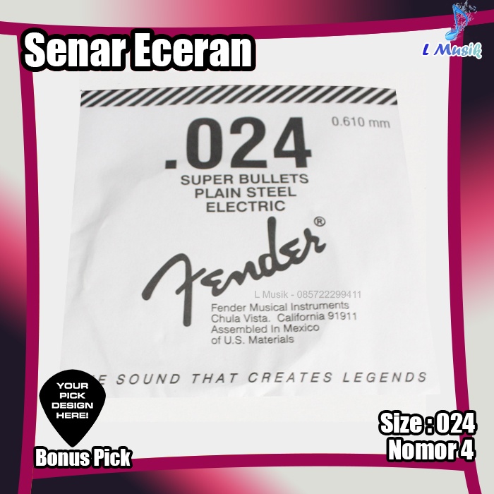 SENAR GITAR ECERAN SATUAN FENDER NOMOR 4 5 6 024 032 040