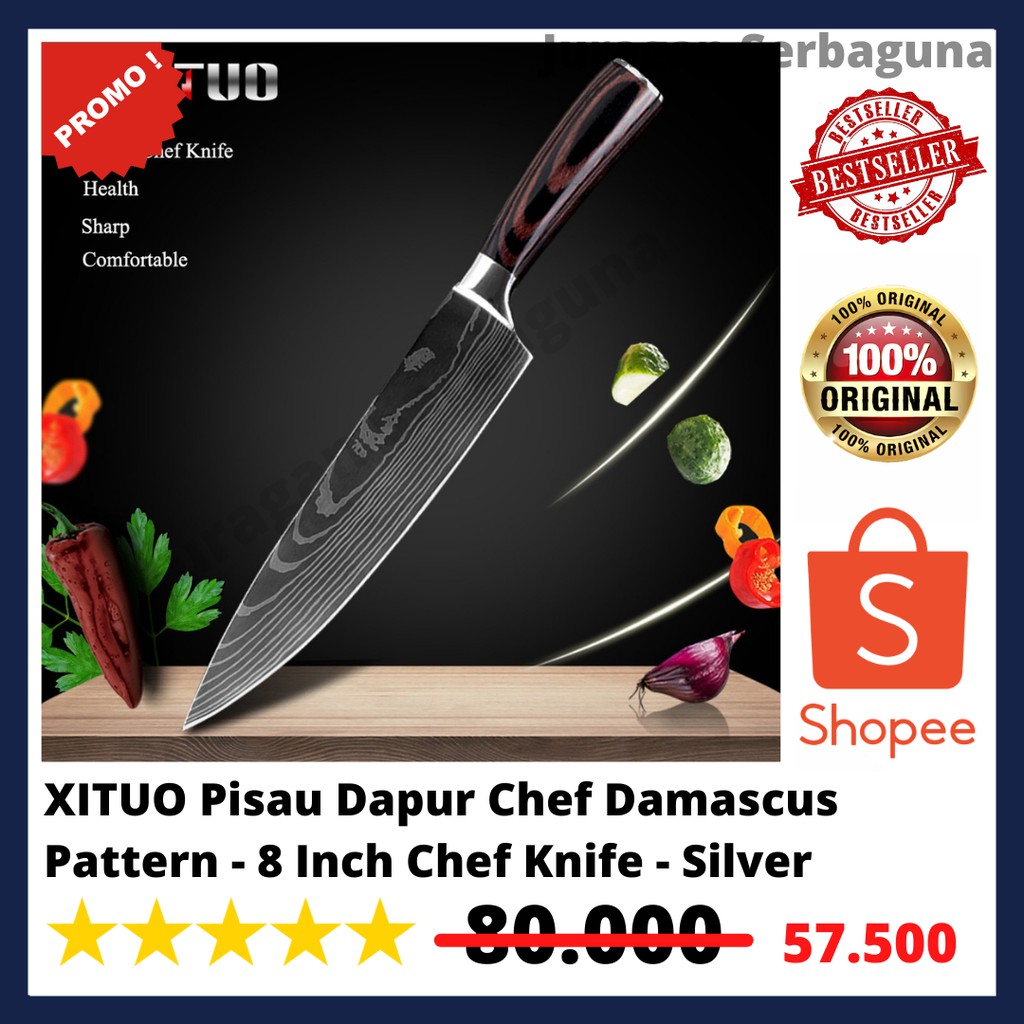 XITUO Pisau Dapur Chef Damascus Pattern - 8 Inch Chef Knife - Silver