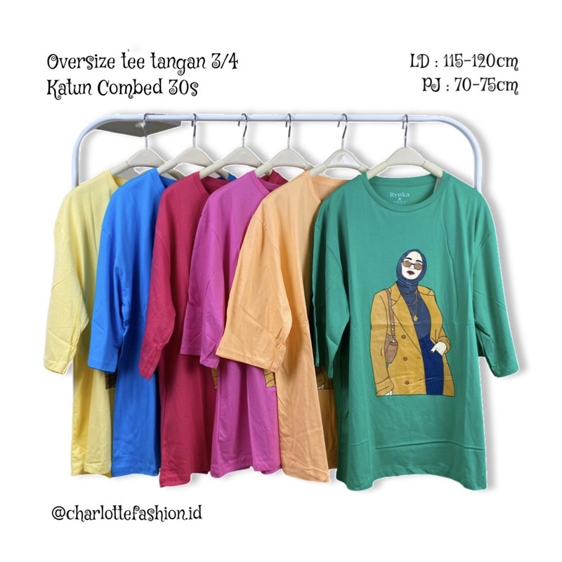 CH07-3/4 - Kaos wanita tangan 3/4 Oversize / Kaos hijab/ kaos gambar hijabers/ katun combed