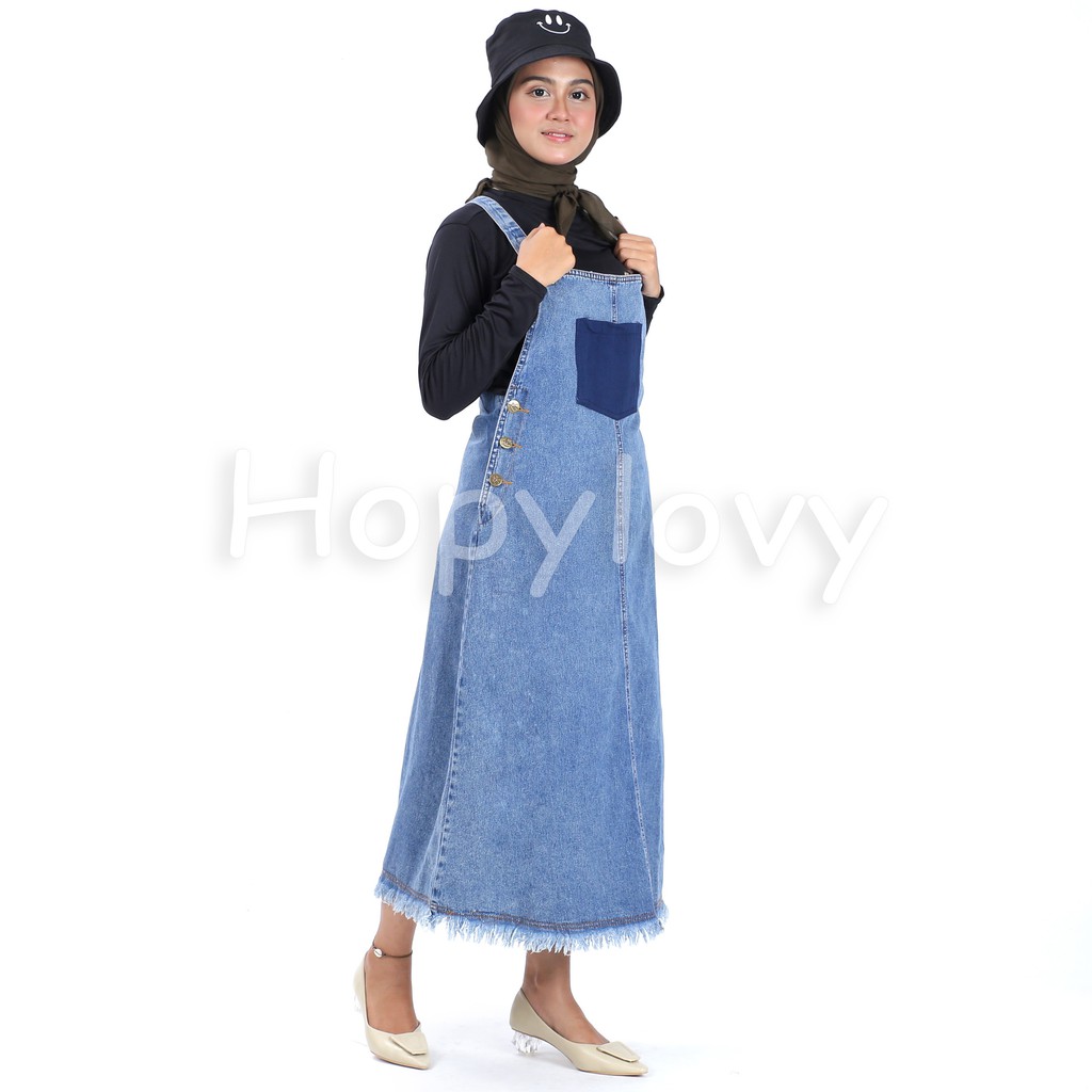 HOPYLOVY ORIGINAL Overall Jeans Wanita Snow Acid Rawis Riu