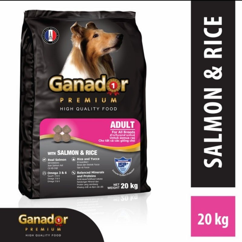 Makanan Anjing 20kg Adult Salmon & Rice Premium Dog Food - Ganador