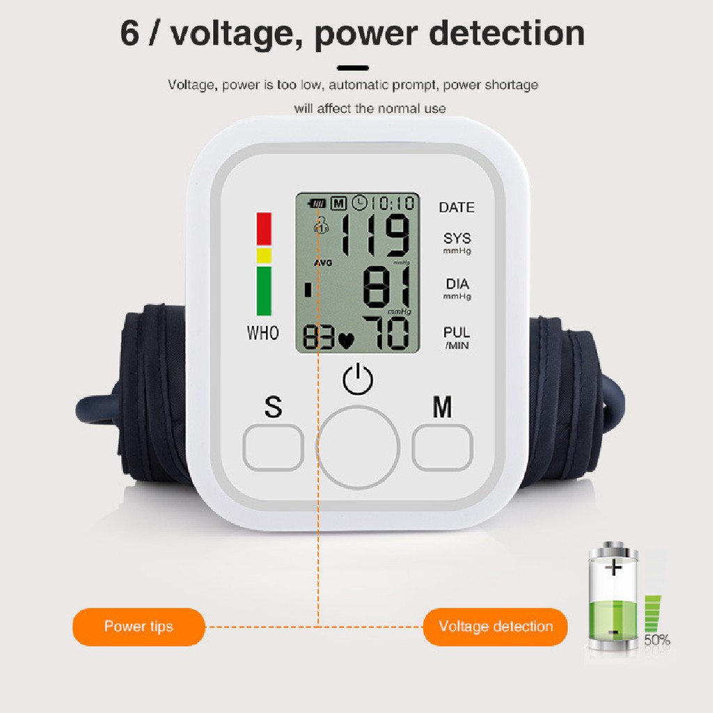 TENSIMETER DIGITAL LCD DISPLAY PENGUKUR TEKANAN TENSI DARAH PORTABLE BLOOD PRESSURE ELEKTRIK [ COD ]-Arm Voice White