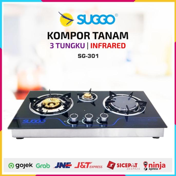 Kompor Gas Tanam SUGGO Infra Red SG-301 3 Tungku Kaca - ORIGINAL