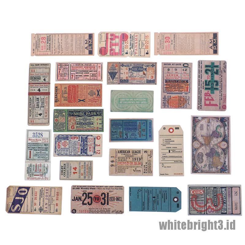 (white3) 22pcs / Pak Stiker Vintage Motif Tiket Untuk Dekorasi scrapbook / diary / Album / notebook DIY