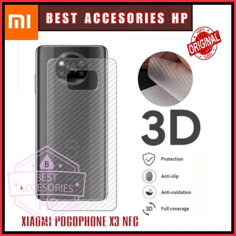 Back skin karbon atau gaskin carbon 3d pocophone x3 , anti gores anti jamur anti licin