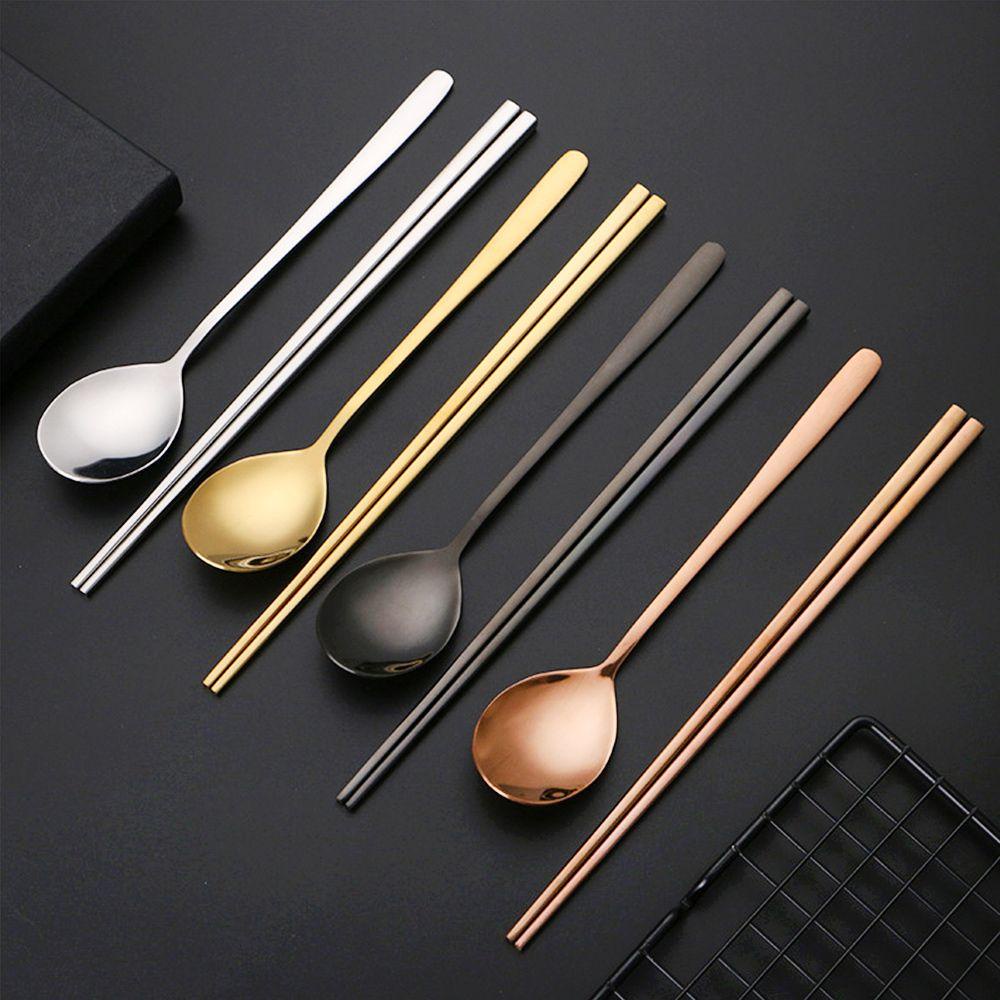 Preva Set Alat Makan Portable Gagang Panjang Dessert Sendok Makan Siang Makanan Sumpit Spoon Set