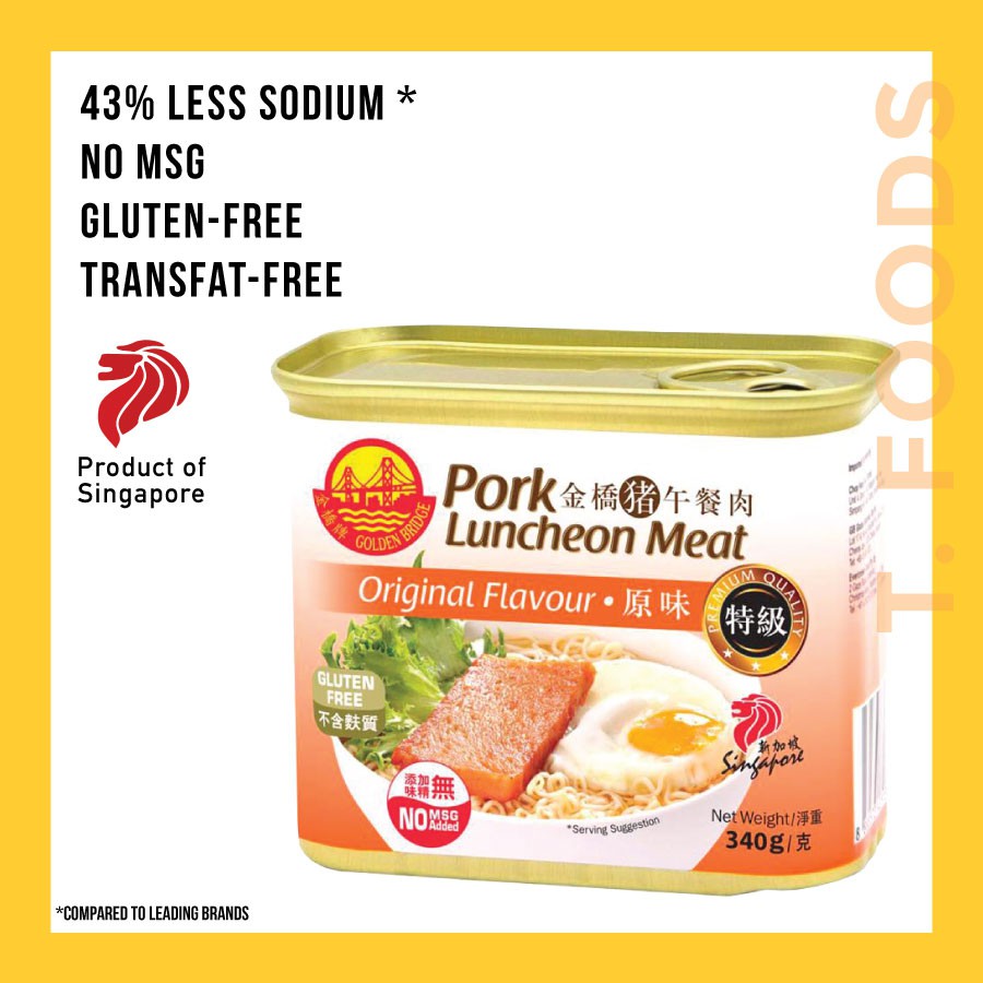 

PORK LUNCHEON MEAT ORGINAL SINGAPORE GOLDEN BRIDGE 340g