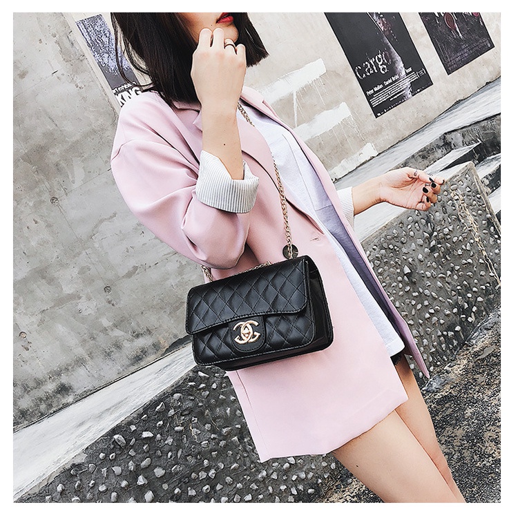 TAS SELEMPANG WANITA PESTA TALI RANTAI KULIT HITAM KOREA TERMURAH BATAM DABAGA TA279B5 REMAJA