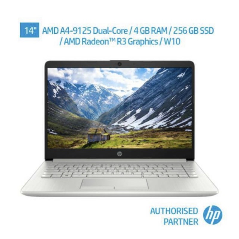 (NEW) HP14s DK0005AU AMD A4-9125U/4GB/SSD 256GB/14”/RADEON R3/WIN10/RESMI