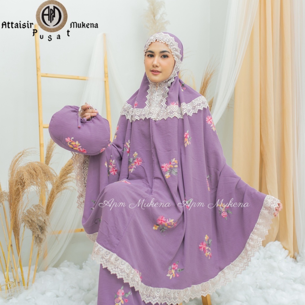 Apm Mukena  - Mukena Crinkle Bordir Dewasa Renda Cantik Mewah