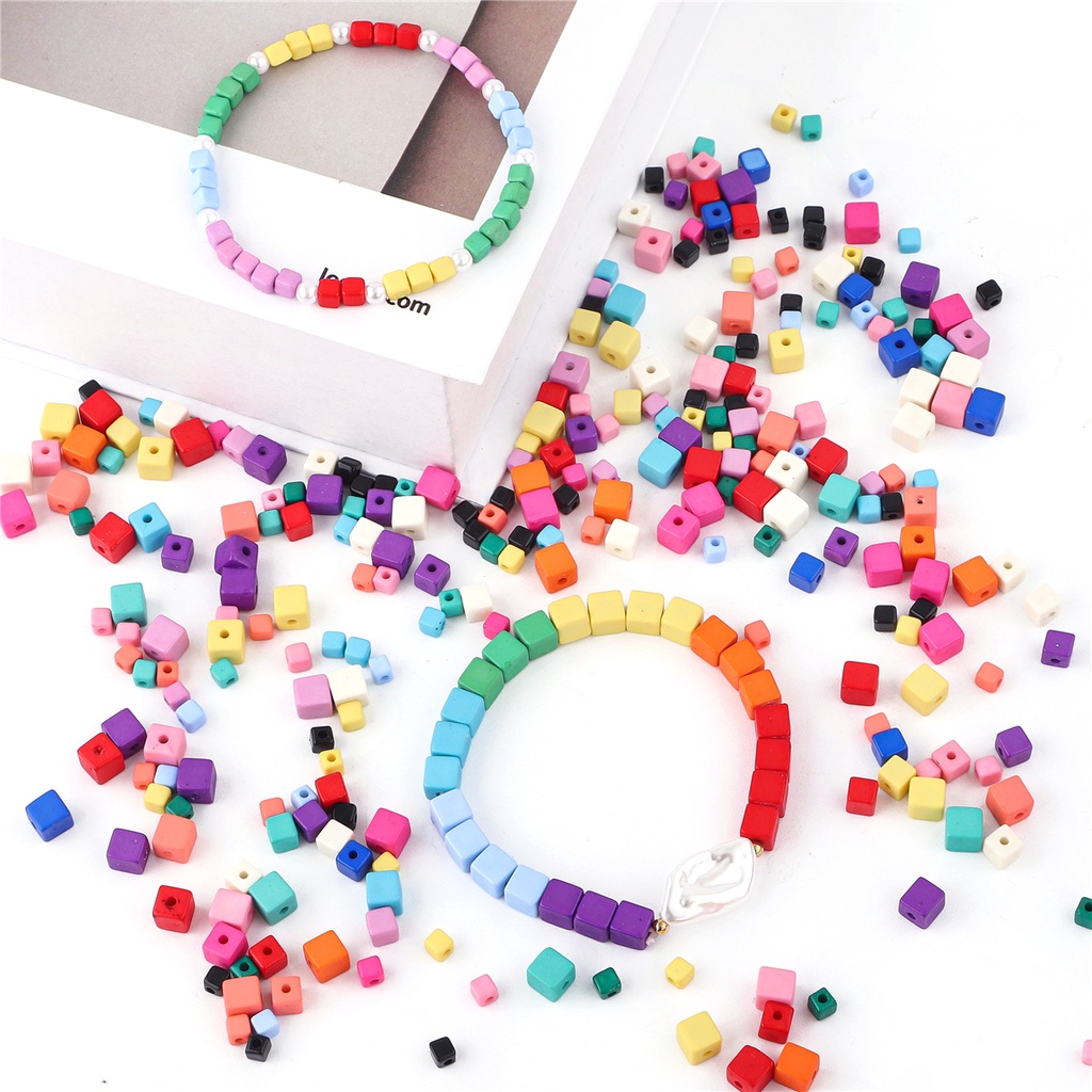 170-400pcs Manik-Manik Akrilik Bentuk Persegi Ukuran 4x4 / 5x5 / mm Untuk Membuat Perhiasan Gelang Dan Kalung