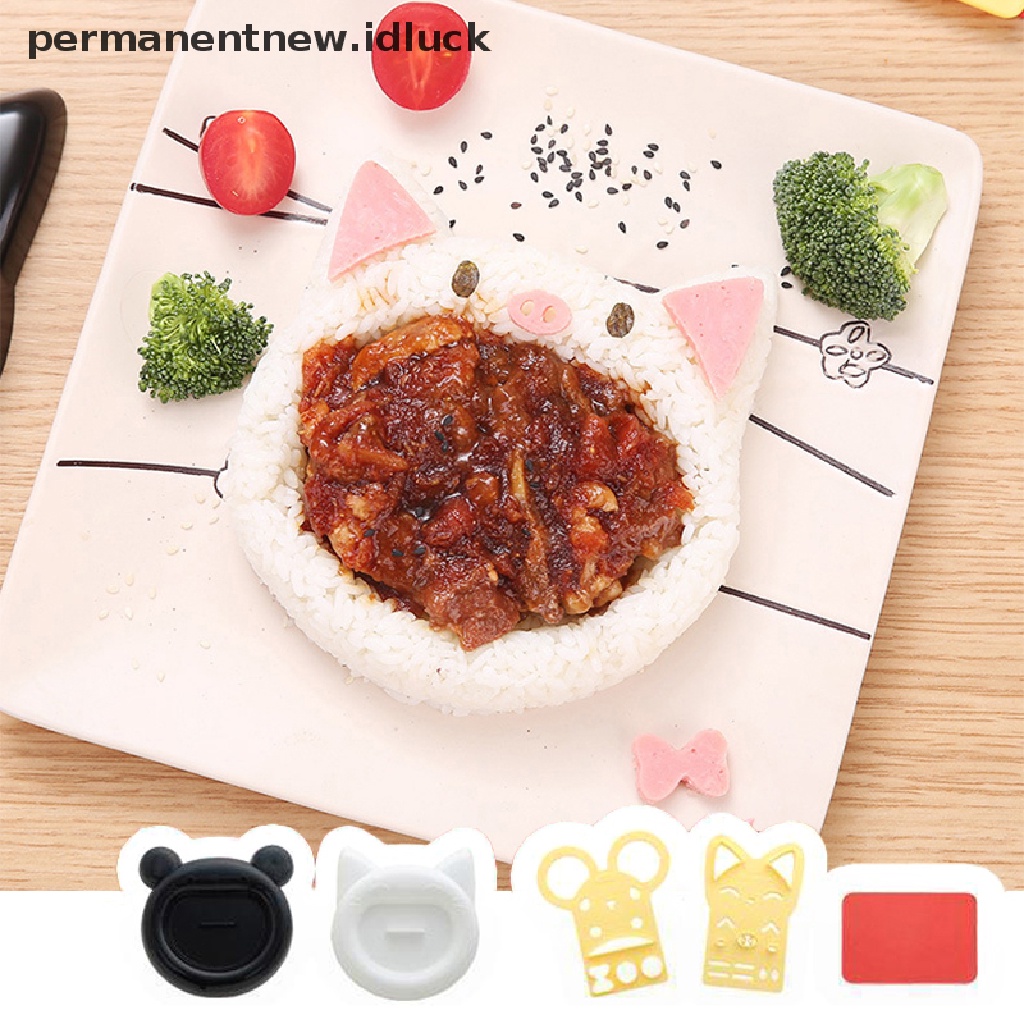 5 Pcs Cetakan Nasi Sushi Nori Bentuk Kartun Kucing Beruang Untuk Aksesoris Dapur