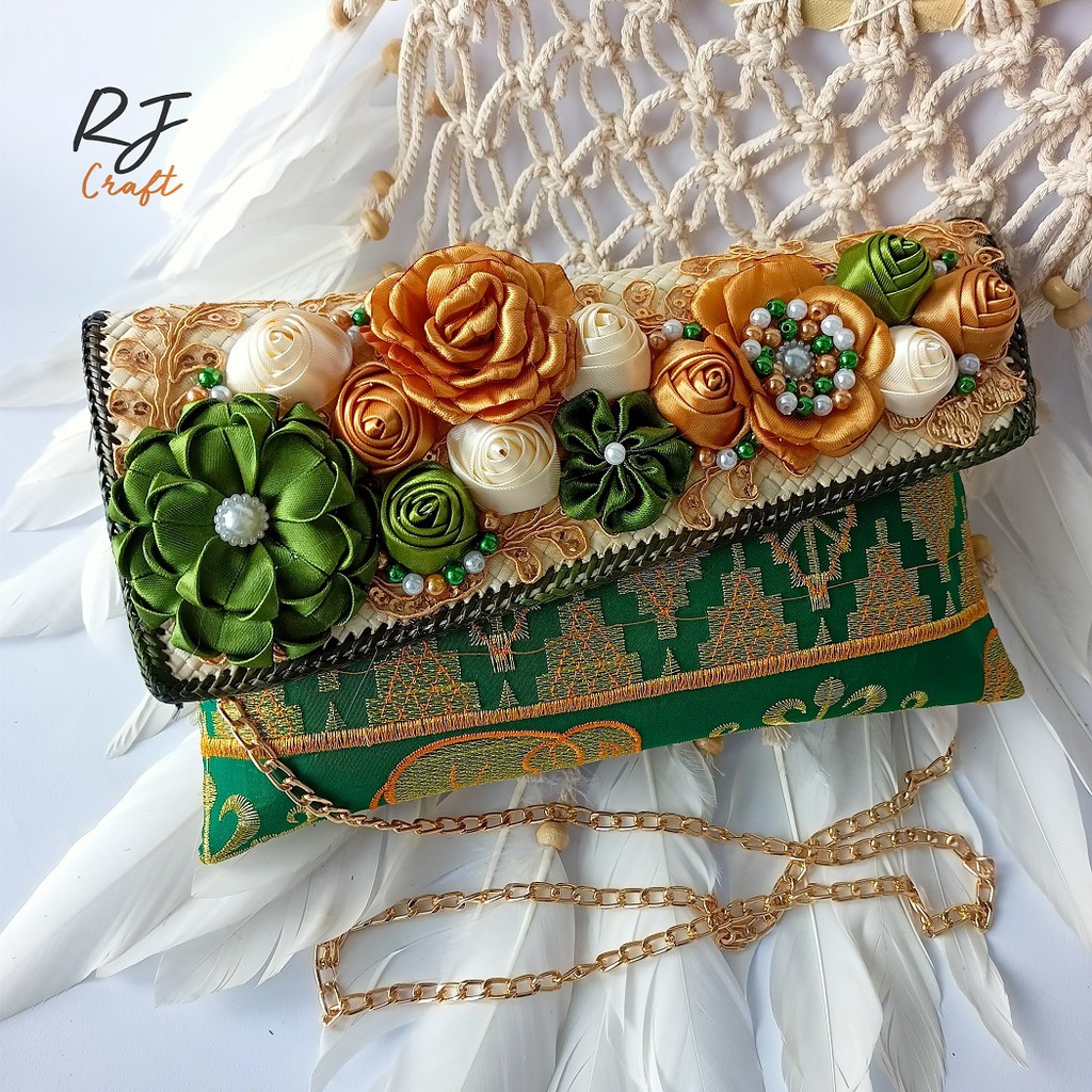 RJ CRAFT - Clutch Tapis Bordir Anyaman Pandan Clutch Party Wanita Clutch Pesta Trendy