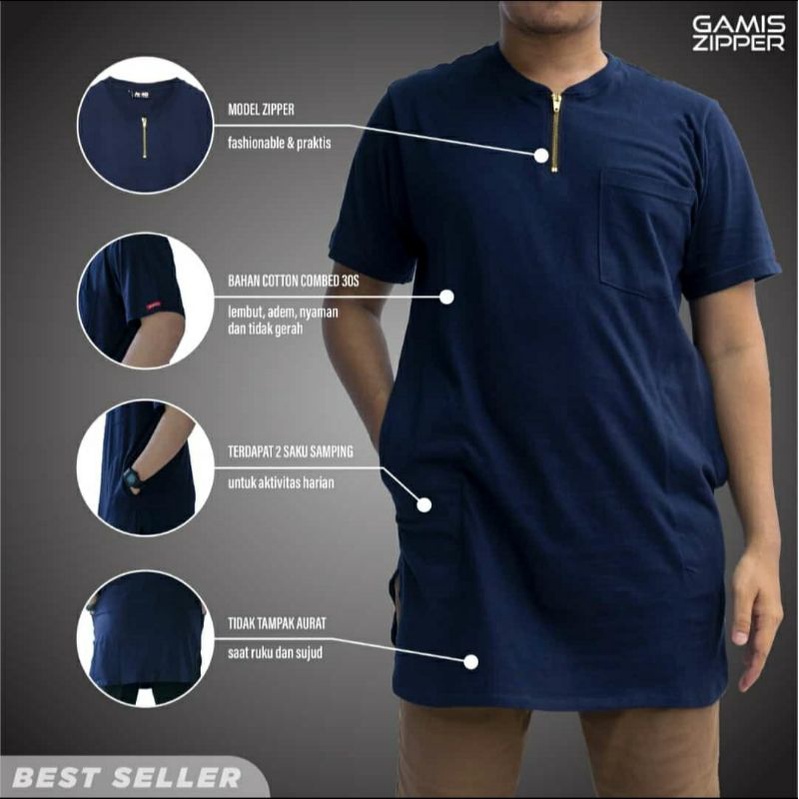 Ahadstoreofficial - Kaos Gamis Zipper - Cotton Combed 30s - Kaos Gamis - Kaos Kurta