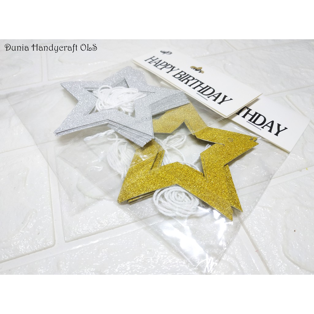 Glitter Star Bunting Hiasan Ulang Tahun Bintang Gantungan Dekor Pesta