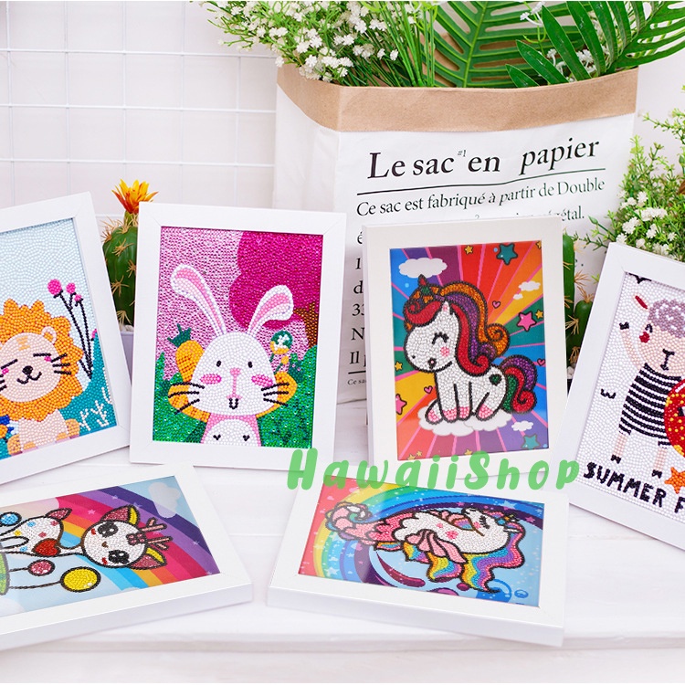 5D Diamond Painting DIY Kids Craft lukisan kristal FREE Frame - ANIMALS