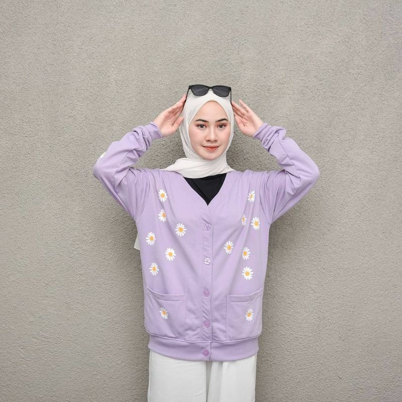 Sweater Wanita Little Daisy Flower Outer Wanita Model Kancing Terbaru Fleece Hot Item Best Seller-3