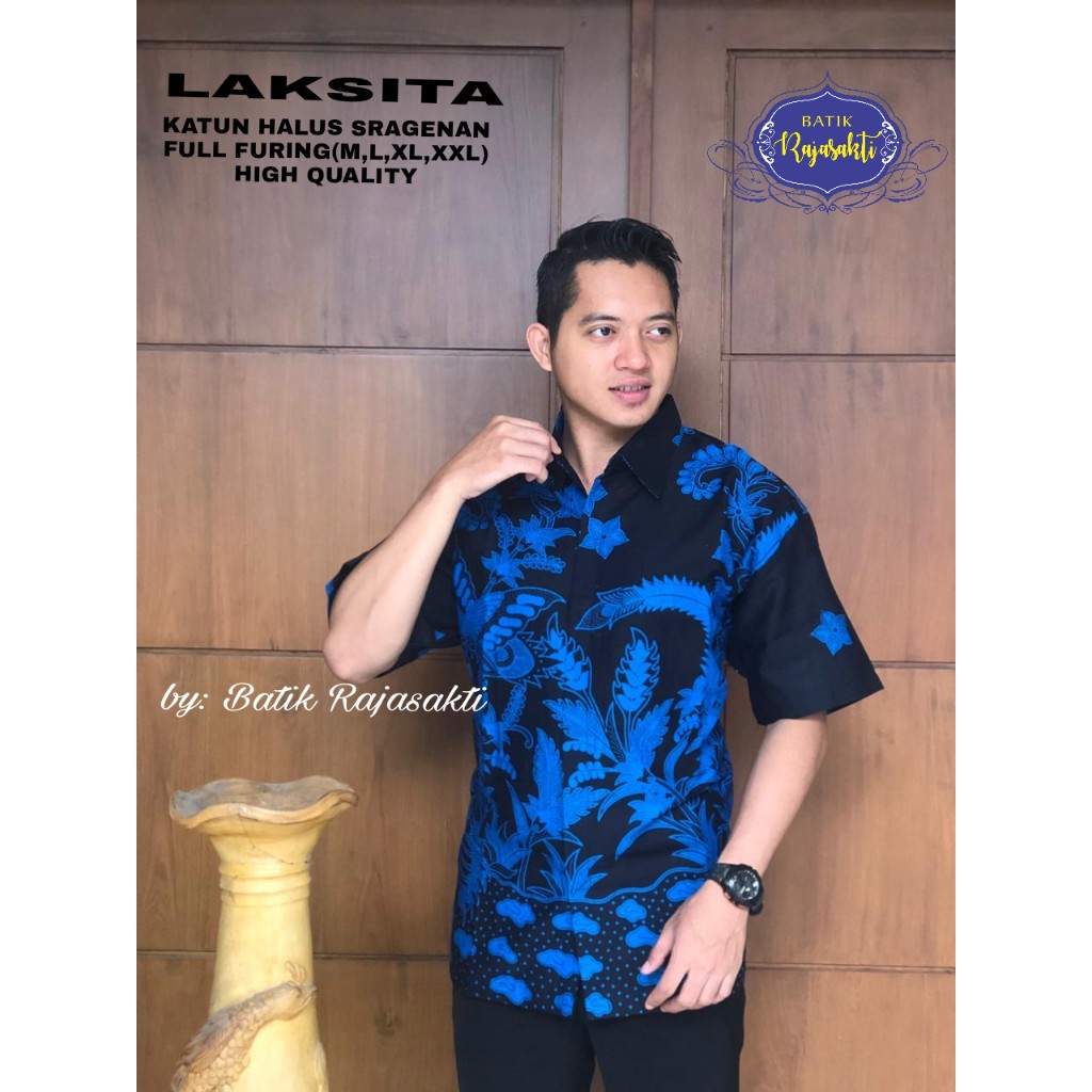 LAKSITA Kemeja Batik Pria Lengan Pendek Katun Halus FULL FURING Rajasakti