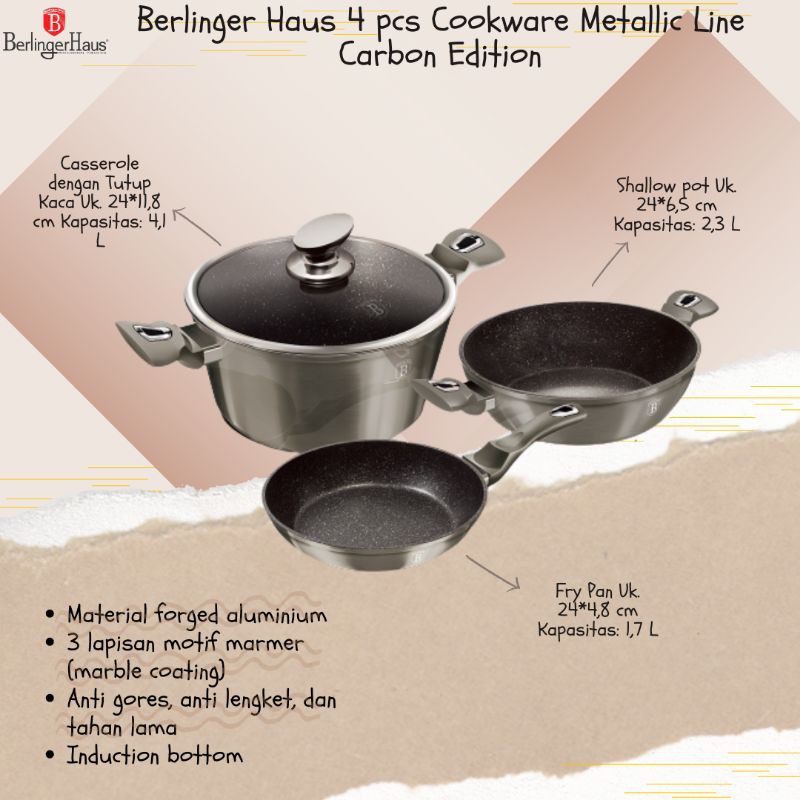 panci sultan / frypan / Berlinger Haus 4 pcs Cookware Metallic Line Carbon Edition