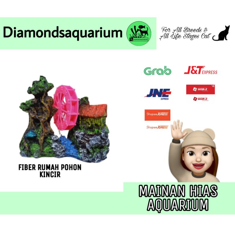 MAINAN HIAS AQUARIUM FIBER RUMAH POHON KINCIR