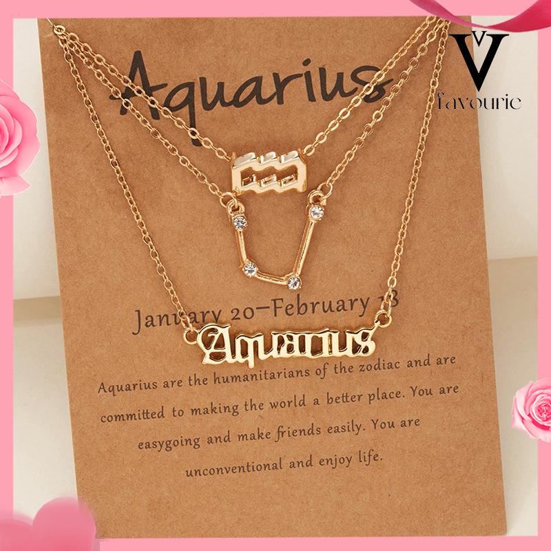 [COD]3 Pcs/set 12 Zodiak Wanita Konstelasi Liontin Rantai Kalung Ulang Tahun Perhiasan dengan Kartu Karton-FA