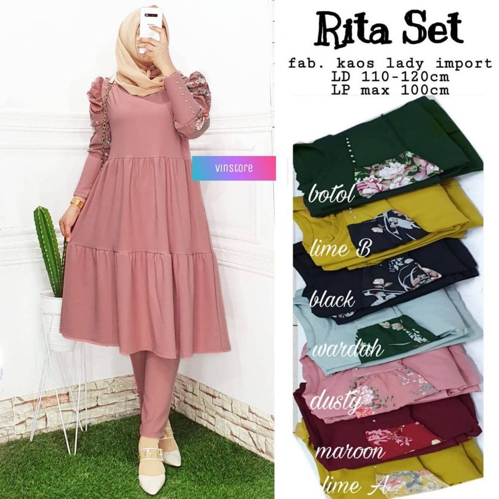 One Set Super Jumbo Celana bahan Kaos Import Rita Set by Vinstore Baju Original Solo Baju Wanita