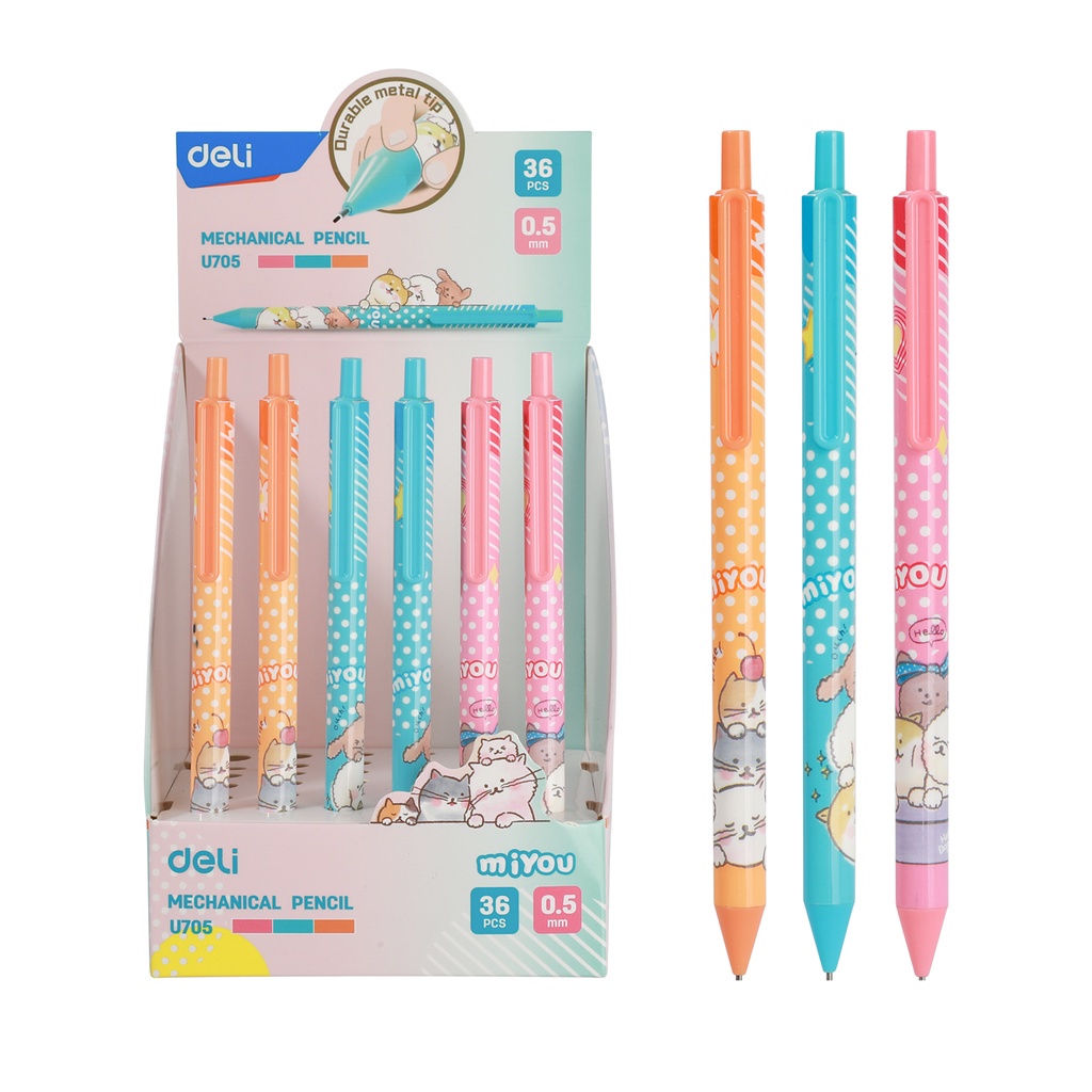 

Deli Mechanical Pencil / Pensil Mekanik Cetek 0.5mm 0.7mm Ujung Metal Desain Miyou EU705 EU707