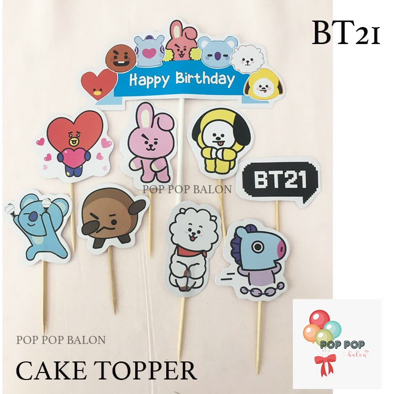 Cake Topper BT21 HAPPY BIRTHDAY Set / Hiasan Kue Ultah / Topper Cake Karakter