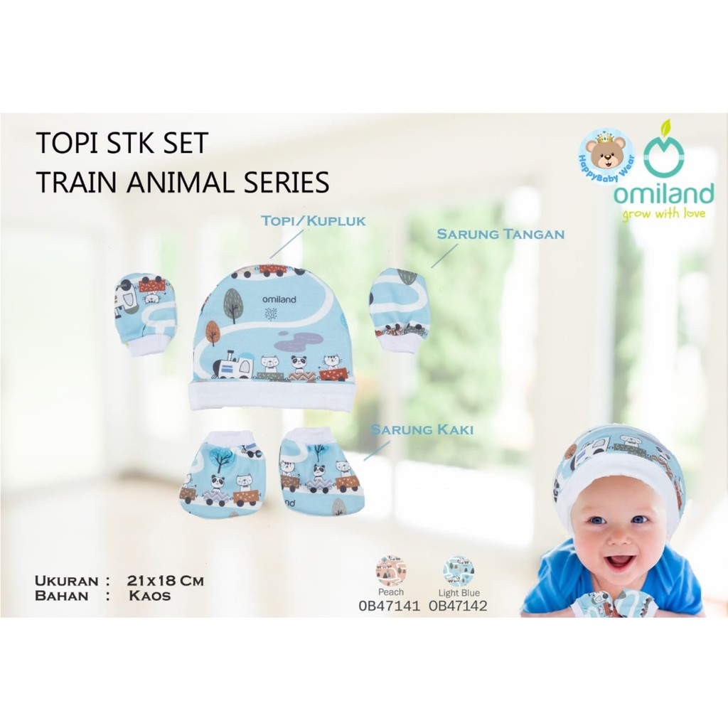 MOMS_ SEPATU TOPI SET PANDA//TOPI STK SET TRAIN BLUE,TRAIN PEACH,BEAR SERIES omiland