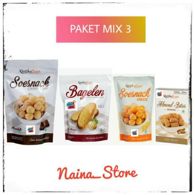 PAKET MIX 3 KUE KERING KARTIKA SARI BANDUNG -JAJANAN KEKINIAN (SOES KERING,ALMOND COOKIES,BAGELEN)