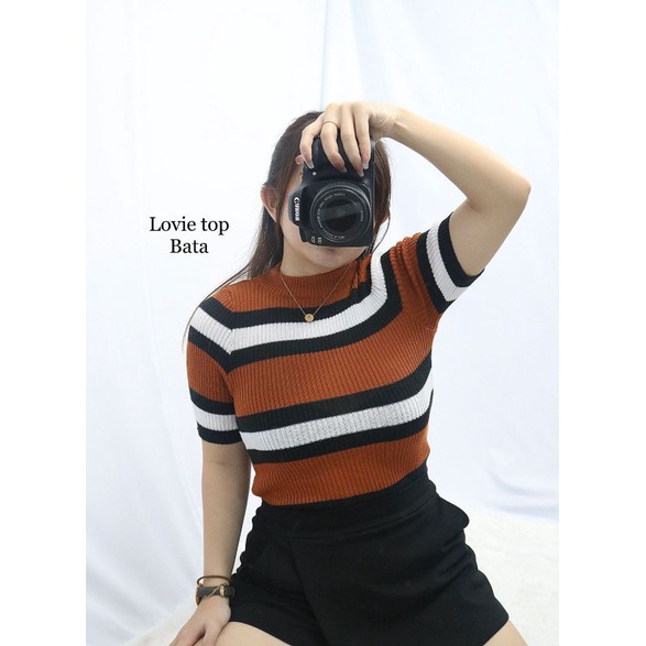 MDLV ~ Lovie Top Rajut Atasan Blouse Stripe Rajut Fashion Wanita