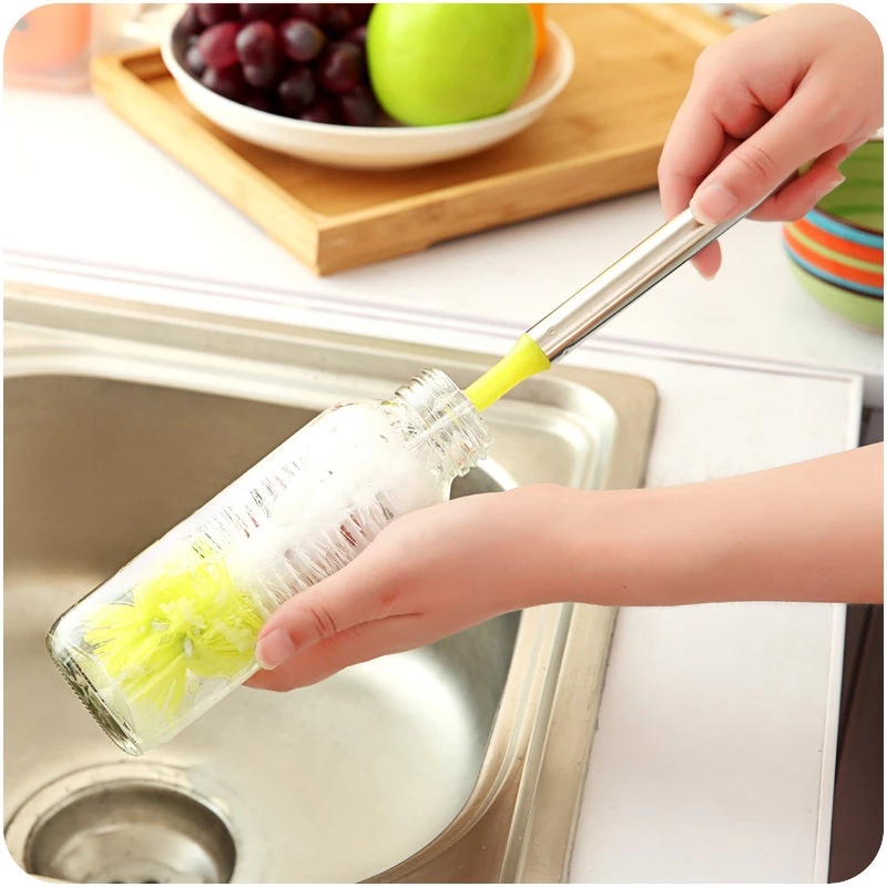 Household Color Bendable Long Handle Cup Washing Brush / Hangable Glass Bottle Cleaning Brush