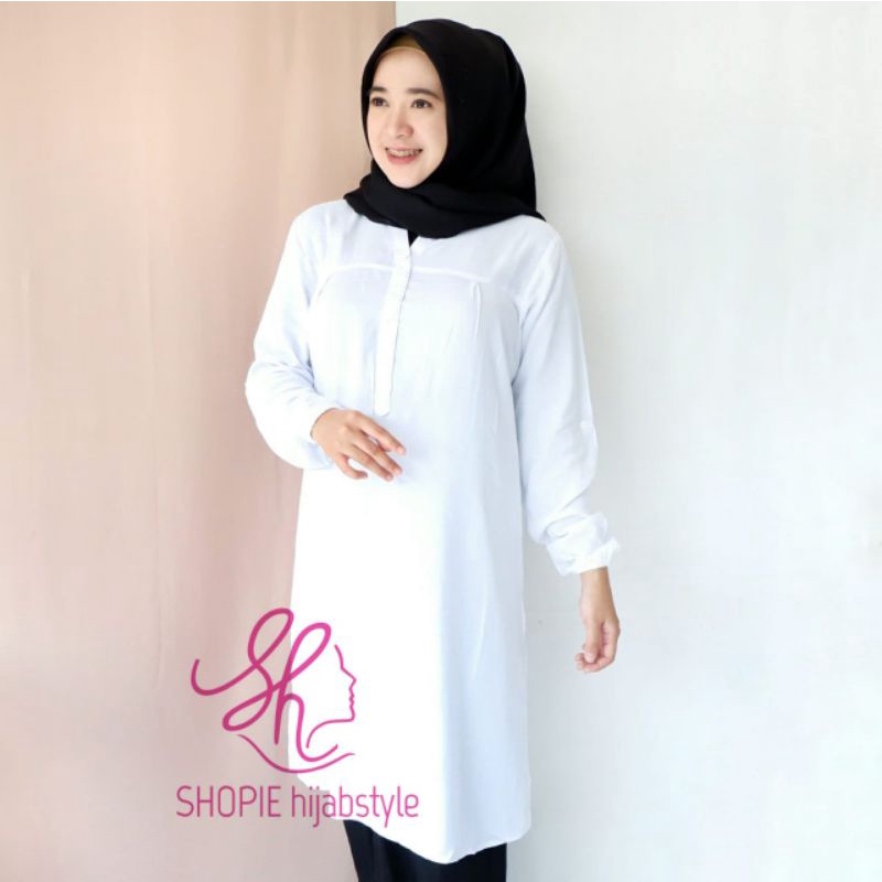 Tunik Polos Putih - Baju Bidan - Baju Kerja - Tunik Rayon - Fathin Basic - Katun Rayon - Atasan Tuni