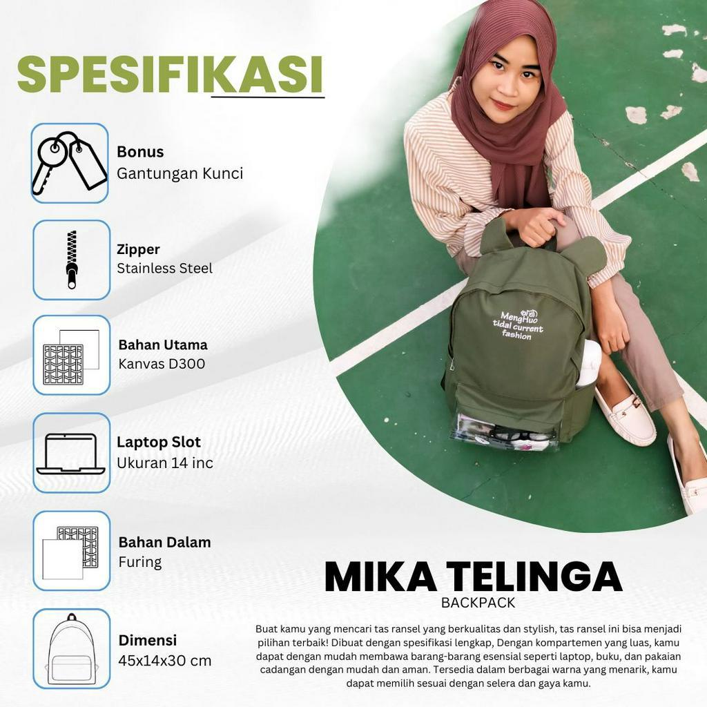Tas Sekolah Besar Anak SD SMP SMA Ransel Mika Telinga Backpack Korea Fashion Gratis Gantungan