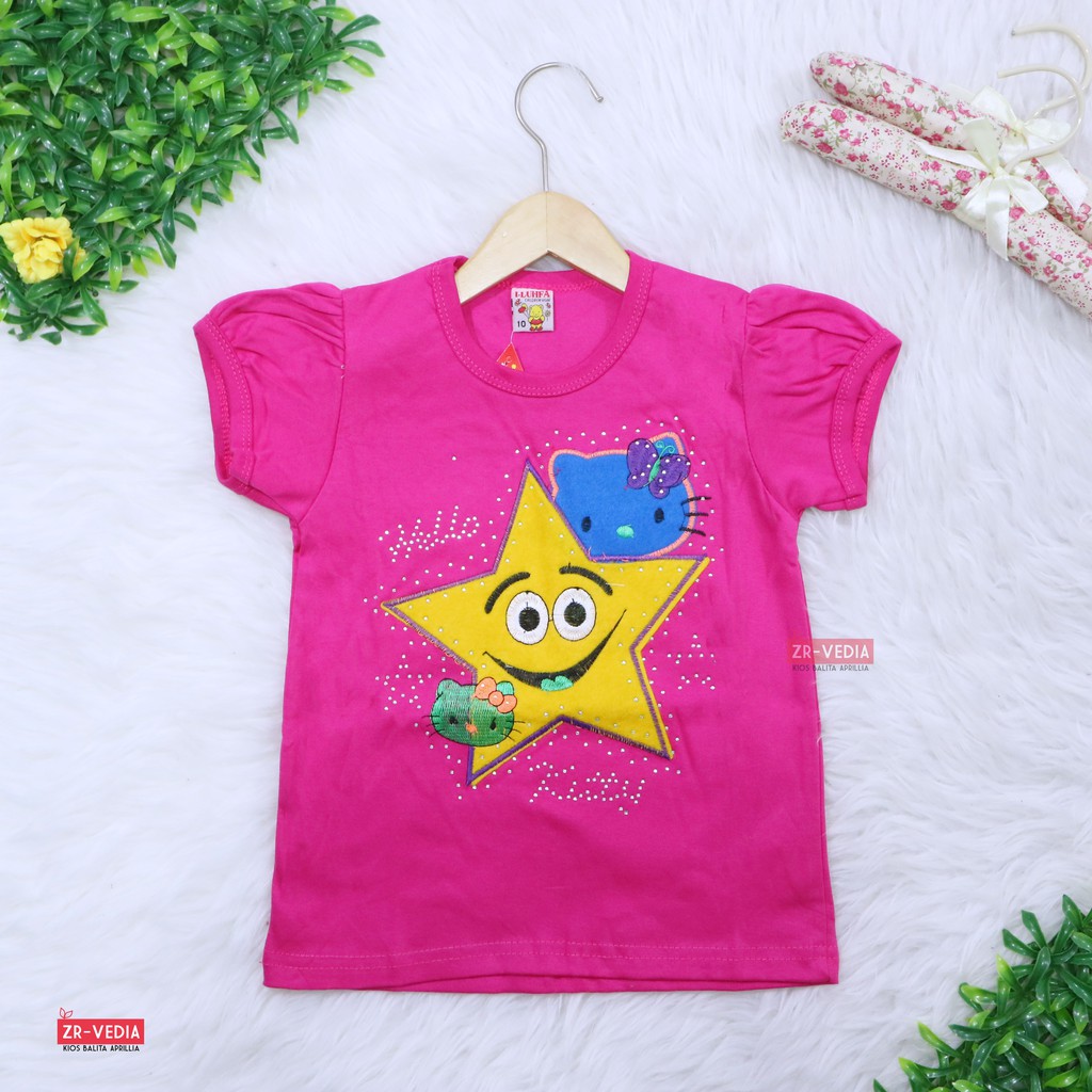 Kaos Bordir Uk 5-6 Tahun / Baju Export Quality Anak Perempuan Lengan Pendek Murah Bordir Polos Tebal