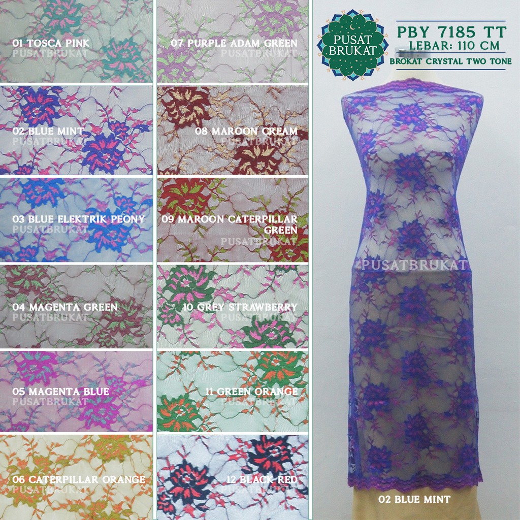 KAIN BRUKAT KEBAYA LEBAR PENDEK / BROKAT CRYSTRAL TWO TONE ZELINE - PBY TT 7185/12 - [harga per 0.5m]