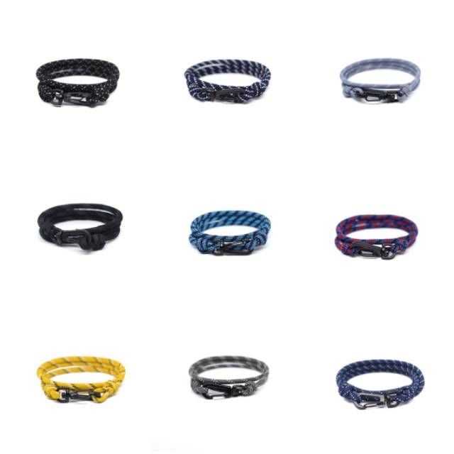 Gelang Pria Hitam Tali Paracord Prusik Kait Snaphook Kewkew Warna Motif Premium Murah