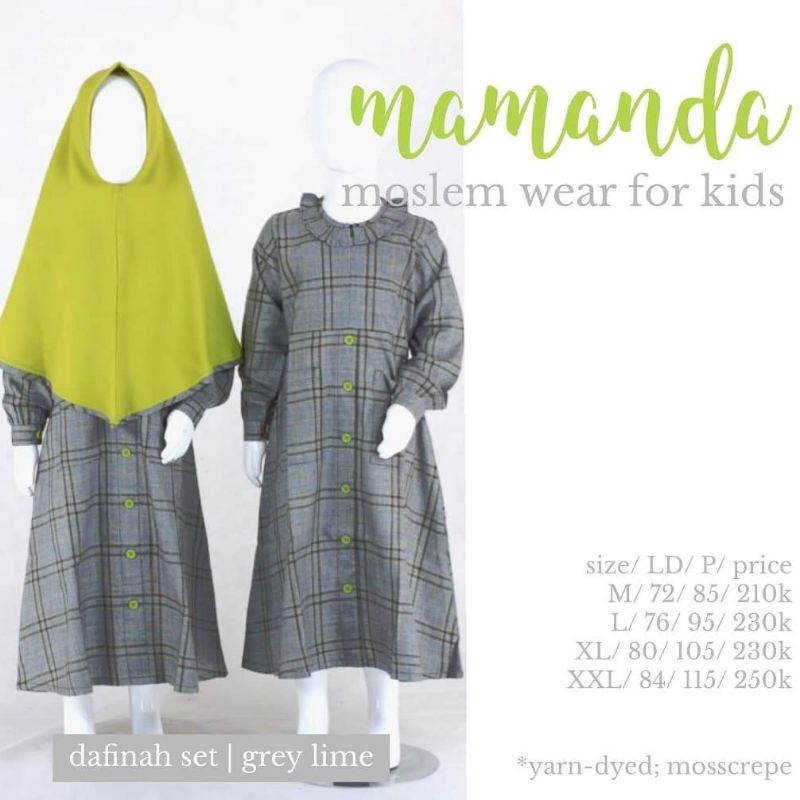 Mamanda || Set Gamis Anak Grey Lime