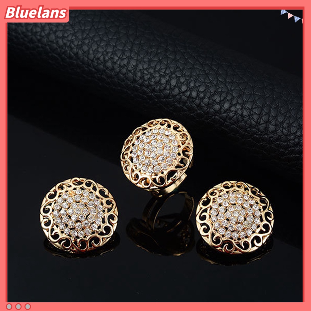 Bluelans 4Pcs Jewelry Sets Hollow Round Pendant Rhinestone Decor Alloy Women Fashion Jewelry Setss