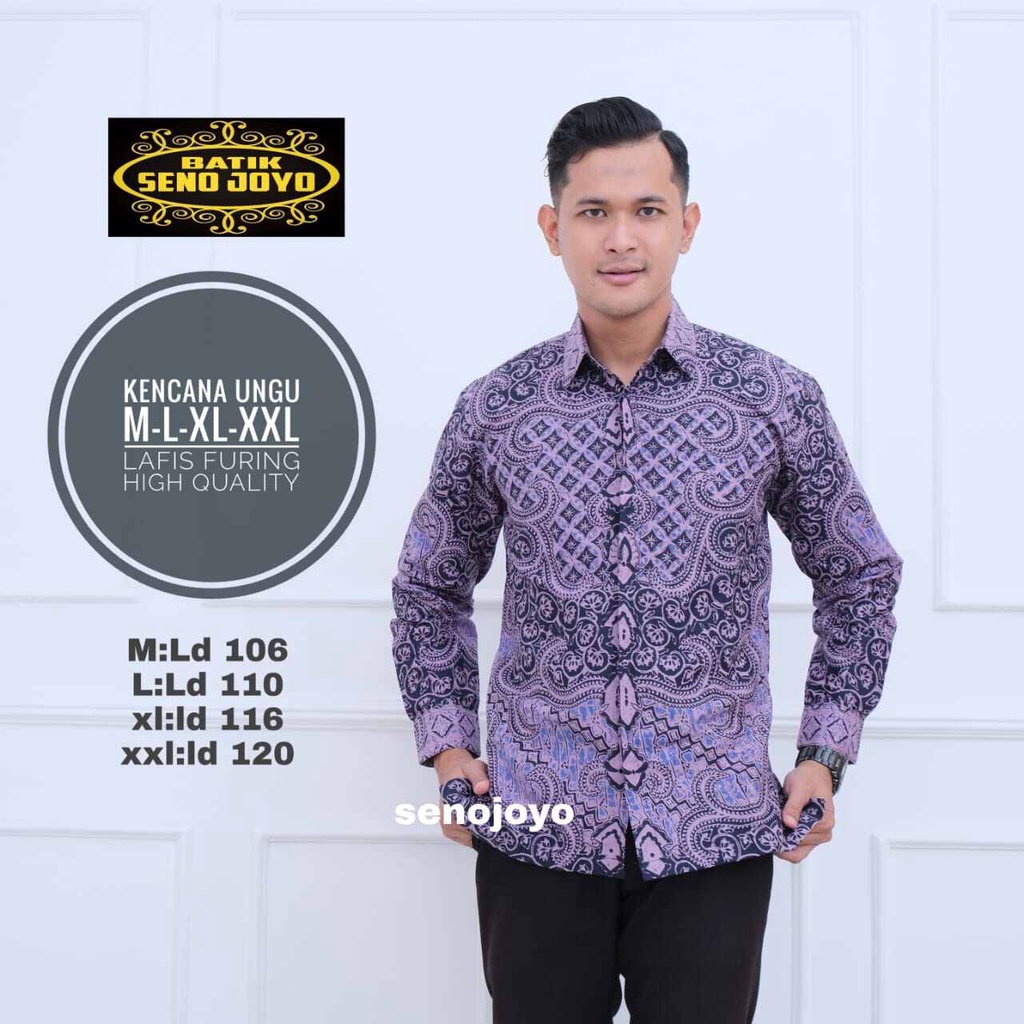 Kemeja batik KENCANA UNGU / Batik pria lengan panjang warna ungu / batik panjang terbaru 2022 warna ungu lilac / batik lapis furing bahan katun halus premium