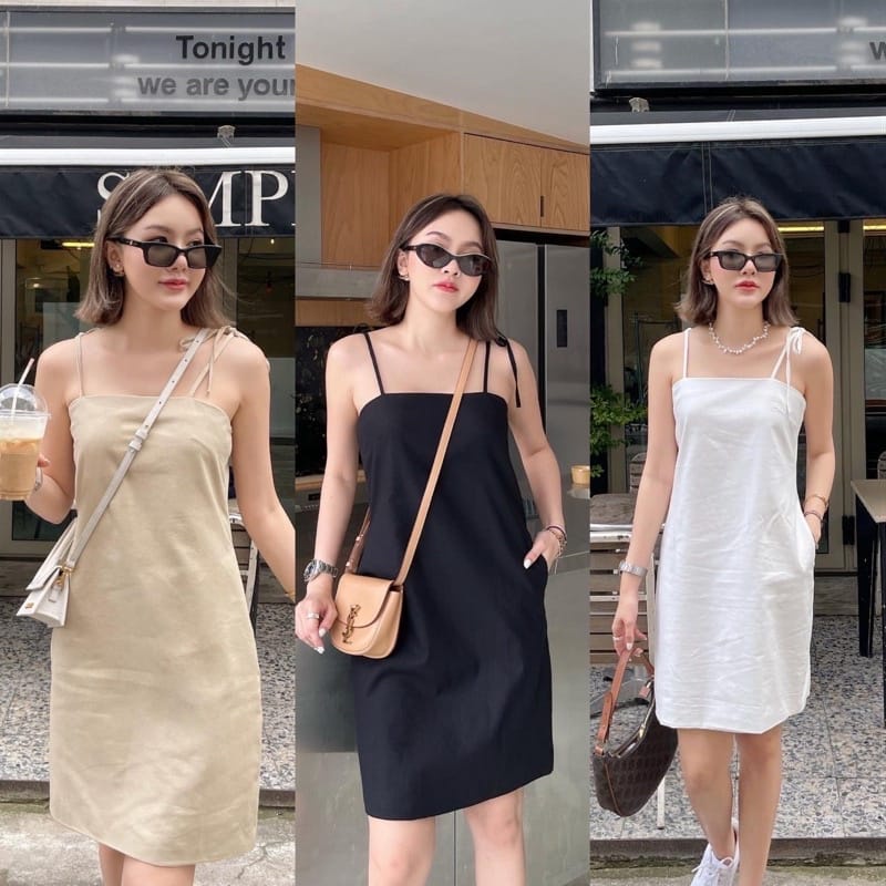LUCKY - Dress Simple Bowy Dress Kasual / Fashion Wanita Kondangan / Dress Tali / Dress Kekinian Rema
