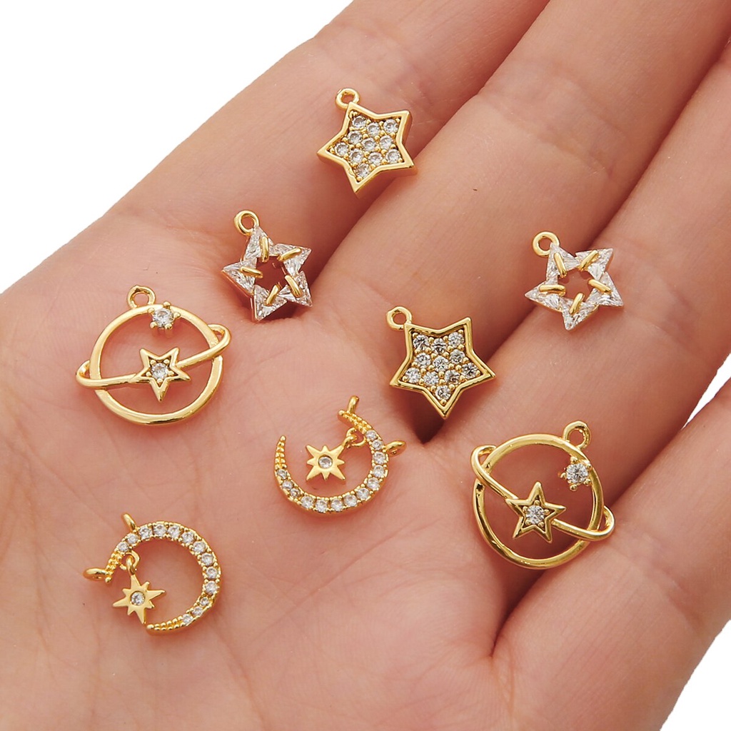 1 pcs Bintang berujung lima Anting-Anting, Anting-Anting Emas Berlian Bulan, Bintang Baru Kecil Anting-Anting Berlian Yang Indah Membuat Perhiasan Aksesoris