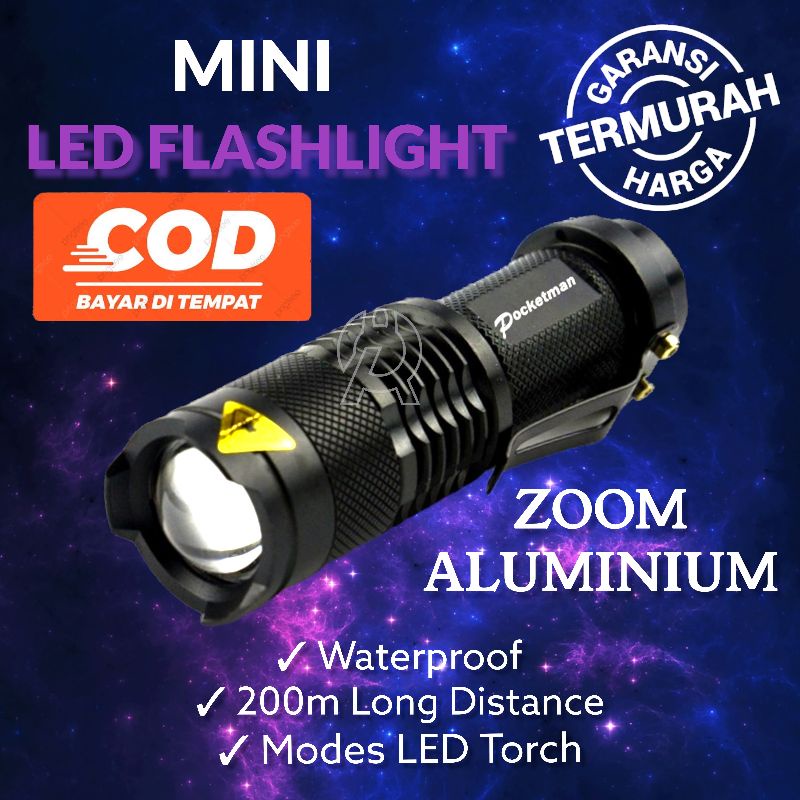 TERMURAH Senter Pocketman P1 Mini LED Flashlight Waterproof 2000 L