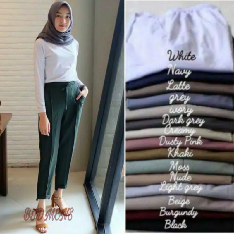 [BISA COD] BAGGY PANTS Latte beige nude maroon ivory Dusty pink white moss