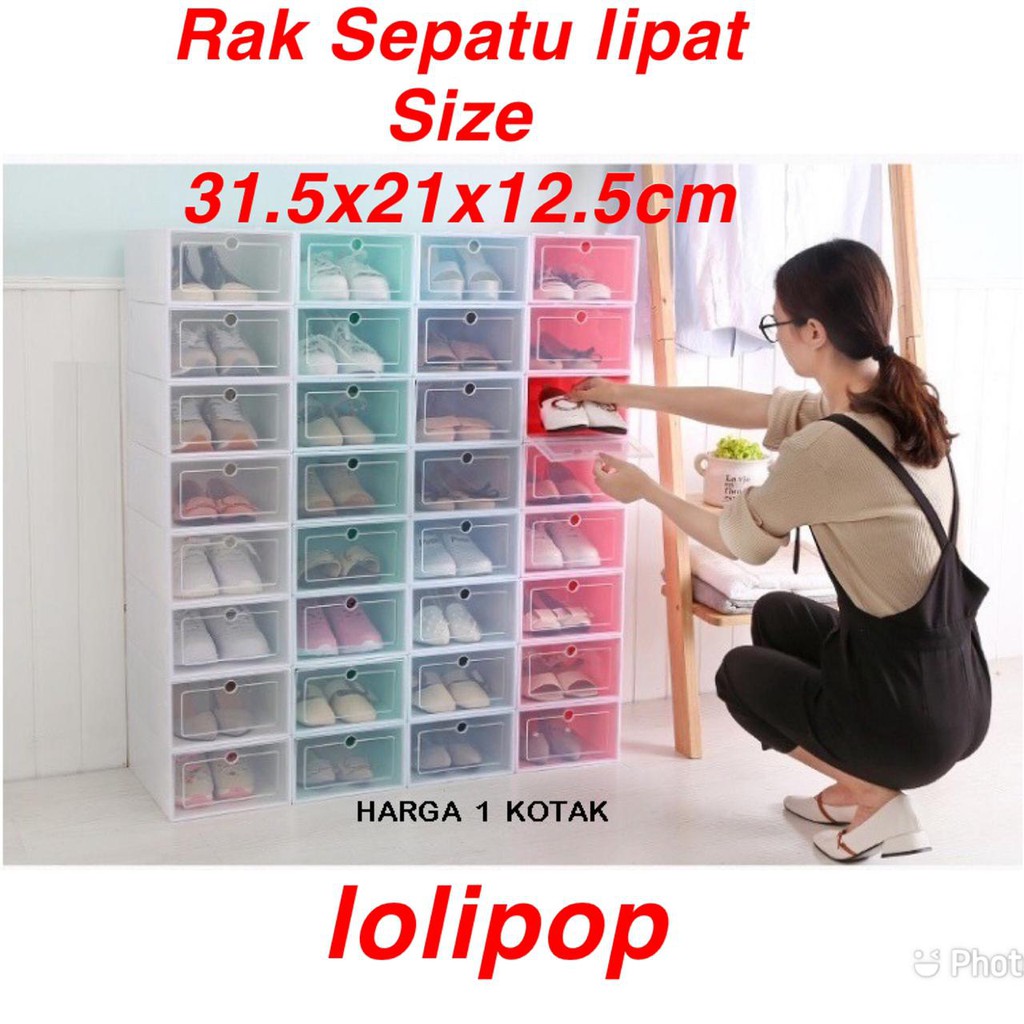 (LOLI-JKT) kotak sepatu transparan / Kotak Sepatu Lipat Uk sedang