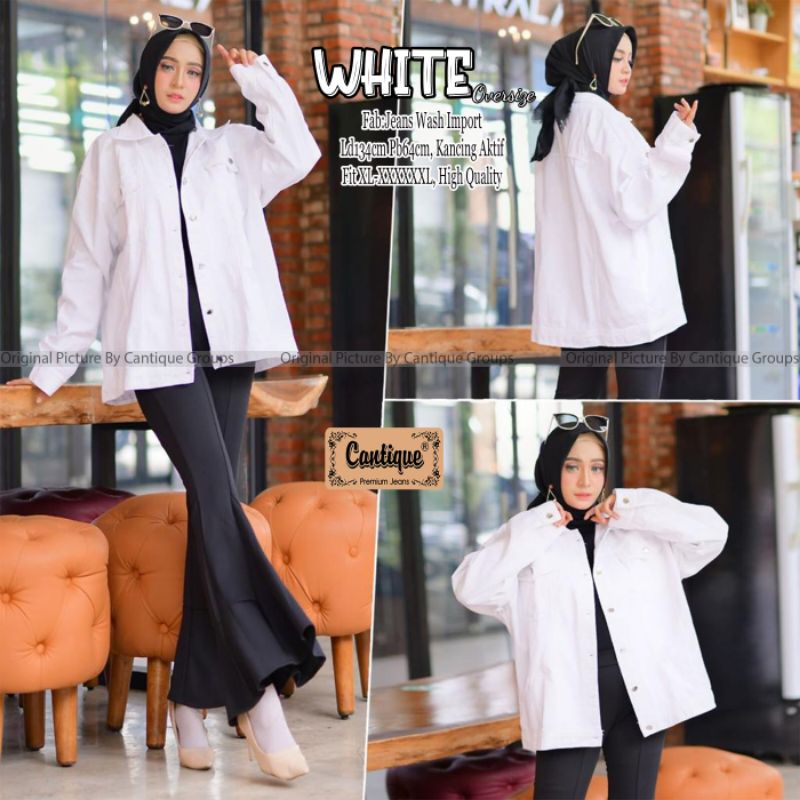 Jaket Jumbo Wanita Oversize Big Size xxl Ld 130Cm Warna Putih White Jeans Jacket Denim Wanita Super 