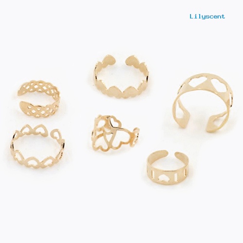 6pcs / Set Cincin Knuckle Midi Desain Hati Hollow Untuk Wanita